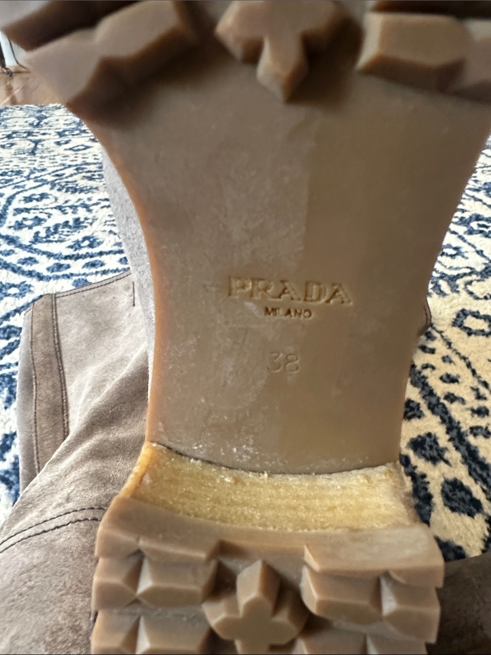 Prada Taupe Suede Mid-Calf Boots - Picture 8 of 14